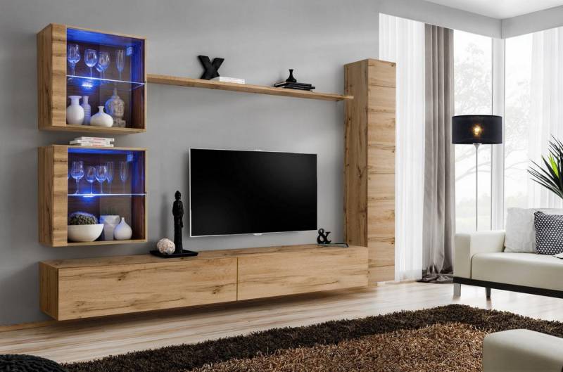 JVmoebel Wohnwand Designer TV-Regal Hängeschrank Braun für stilvolle Einrichtung, (7-St), Made in Europa von JVmoebel