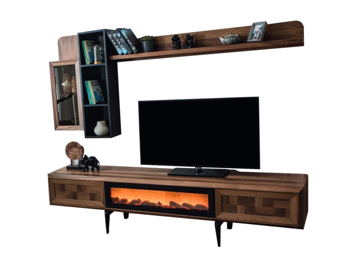 JVmoebel Wohnwand Designer TV-Regal Set in Braun mit LED-Beleuchtung aus Holz, (2-St., TV-Ständer/Regale), Made in Europa von JVmoebel