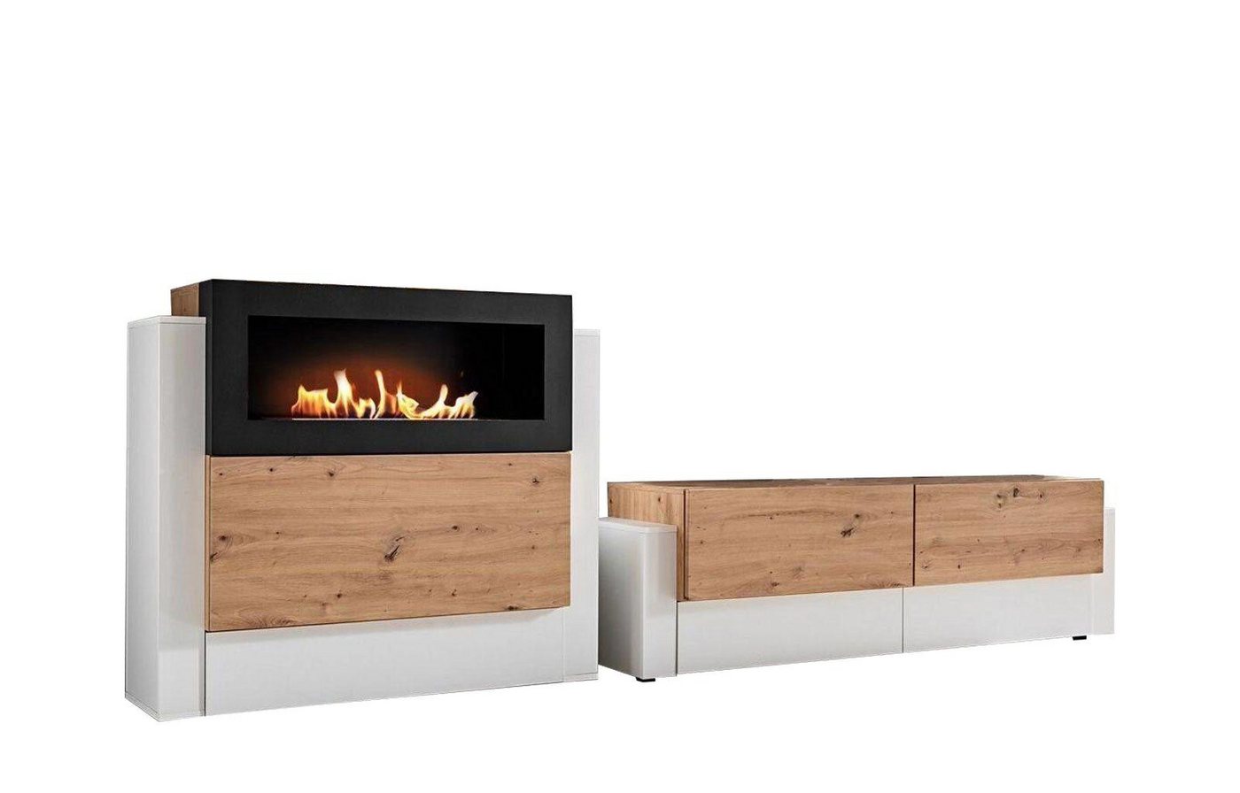 JVmoebel Wohnwand Designer Weiß Wohnwand Luxus Kommode mit Kamin Einrichtung, (3-St., TV-Ständer/Regal/Kommode mit Kamin), Made in Europa von JVmoebel