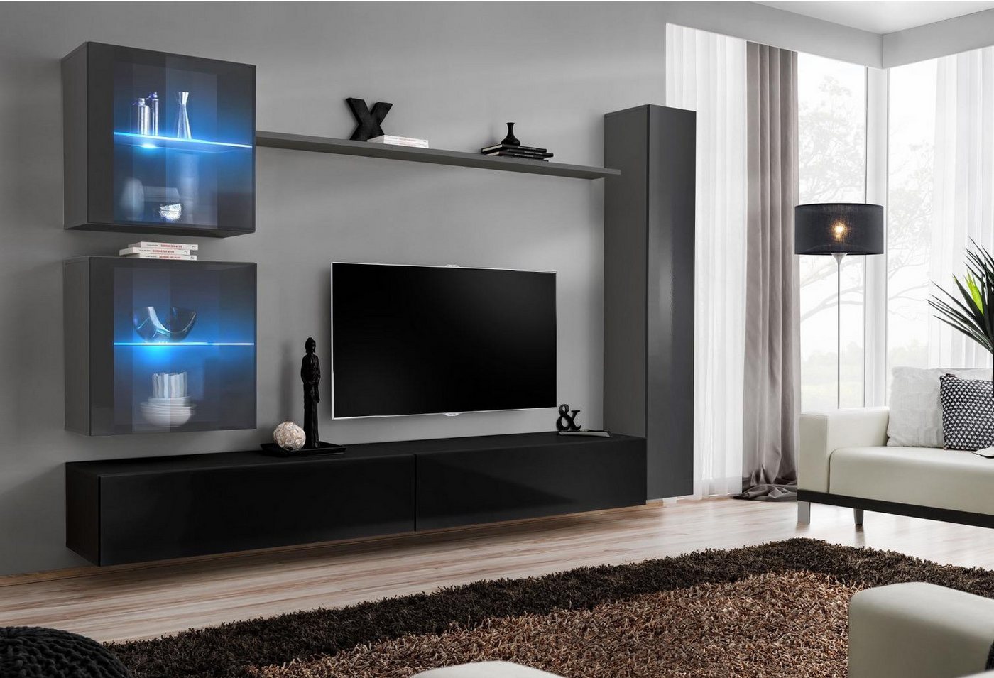 JVmoebel Wohnwand Designer Wohnwand Set 6-teilig für stilvolles Wohnzimmer, (7-St), Made in Europa von JVmoebel