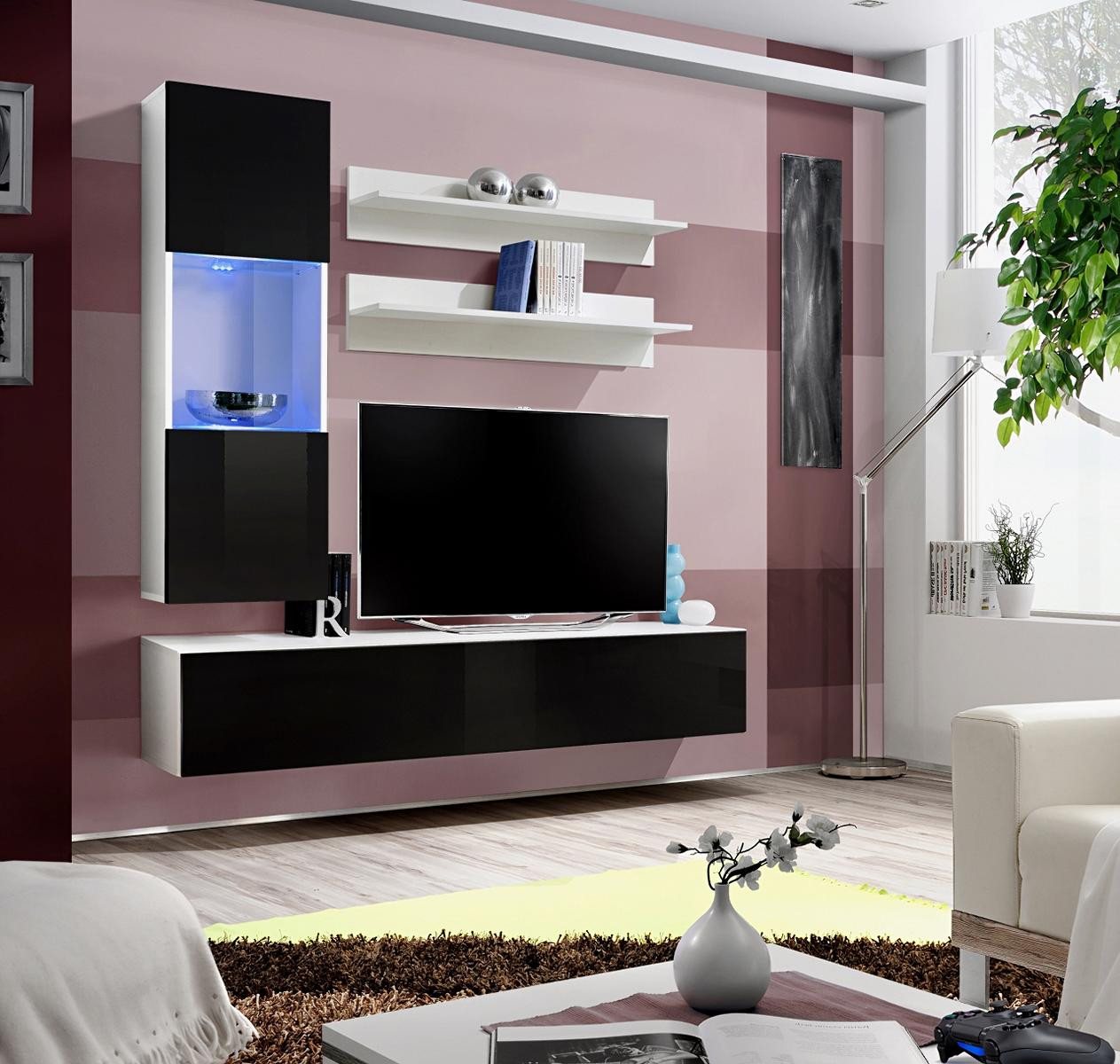 JVmoebel Wohnwand Designer Wohnwand Set aus edlem Holz – 4-teilig elegante Einrichtung, (5-St., Wohnwand + TV Ständer + Hänge Vitrine + 2x Wandregale), Made in Europa von JVmoebel