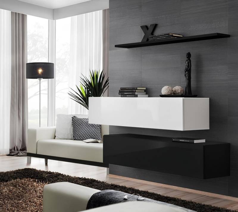 JVmoebel Wohnwand Designer Wohnwand Set in Schwarz - Modernes Wandregal und Schränke, (3-St., Nur 2x Wandschrank + Wandregal), Made in Europa von JVmoebel