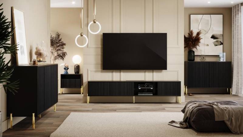 JVmoebel Wohnzimmer-Set Designer Wohnzimmer Wohnwand Set Regal Schrank Wohnwände, (TV-Lowboard, Sideboard, Kommode, Beistelltisch), Made in Europe von JVmoebel