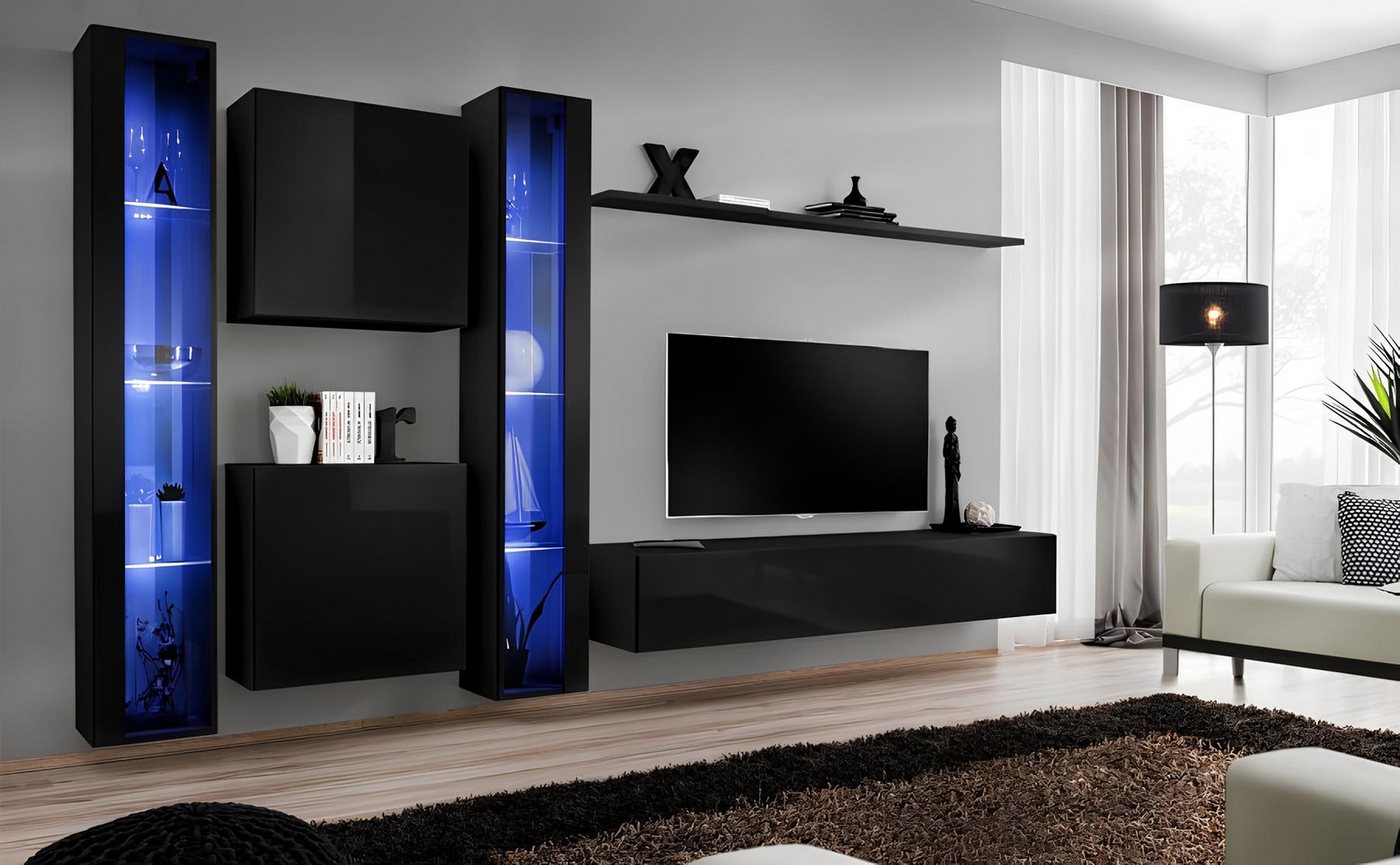 JVmoebel Wohnwand Designer Wohnzimmermöbel Set mit 2 Hängeschränken und Vitrine, (7-St), Made in Europa von JVmoebel