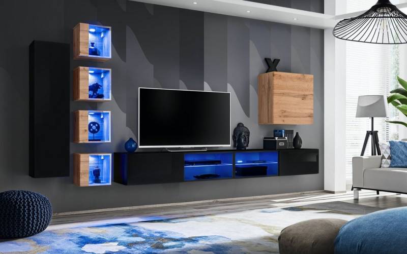 JVmoebel Wohnwand Elegante Wohnwand Designer Möbel Luxus TV Regal Wandschrank, (8-St., 2x TV Ständer + 6x Wandschrank), Made in Europa von JVmoebel