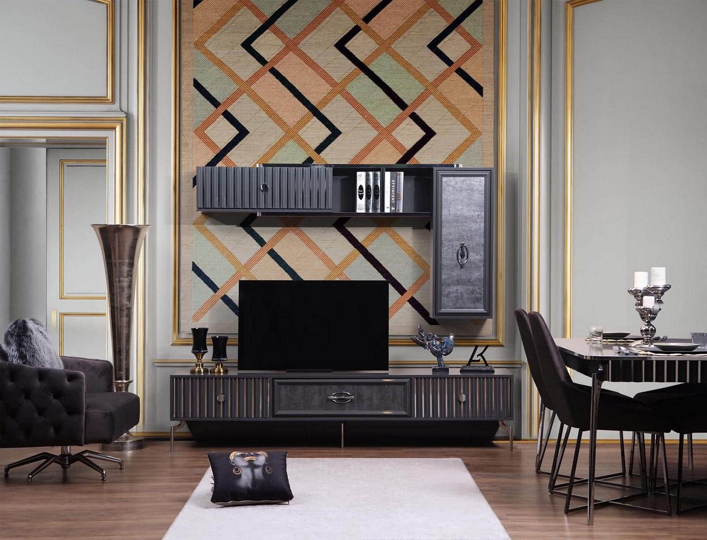 JVmoebel Wohnwand Elegante Wohnwand mit Sideboard und Regalelementen für Ihr Wohnzimmer, (3-St., 1x Lowboard + 2x Regale), Made in Europa von JVmoebel