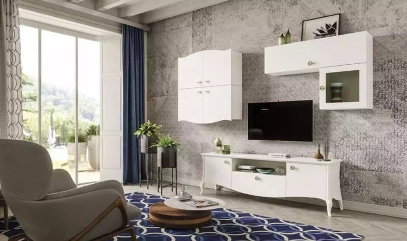 JVmoebel Wohnwand Elegantes TV-Regal für das Wohnzimmer – Weißes Lowboard Neu, (3-St., Nur Wohnwand), Made in Europa von JVmoebel