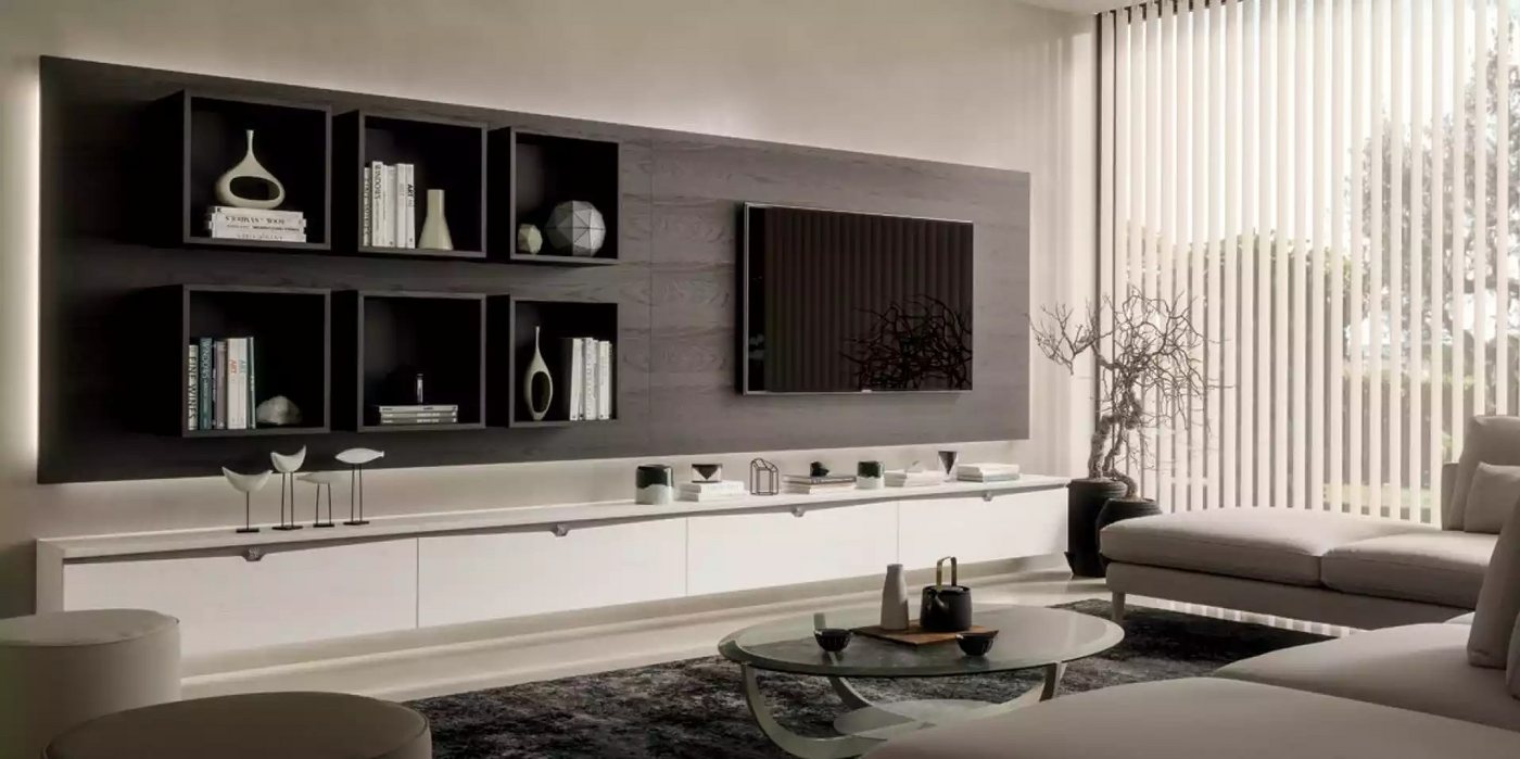 JVmoebel Wohnwand Elegantes Wandregal aus Holz für TV und Deko in Italienischem Design, (10-St., Nur 4x TV-Ständer + 6x Wandschränke), Made in Europa von JVmoebel