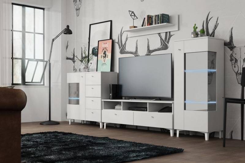 JVmoebel Wohnwand Elegantes Wohnzimmer-Set: Vitrine, Kommode und Wandregal, (4-St., RTV/Kommode/Vitrine/Wandregal), Made in Europa von JVmoebel