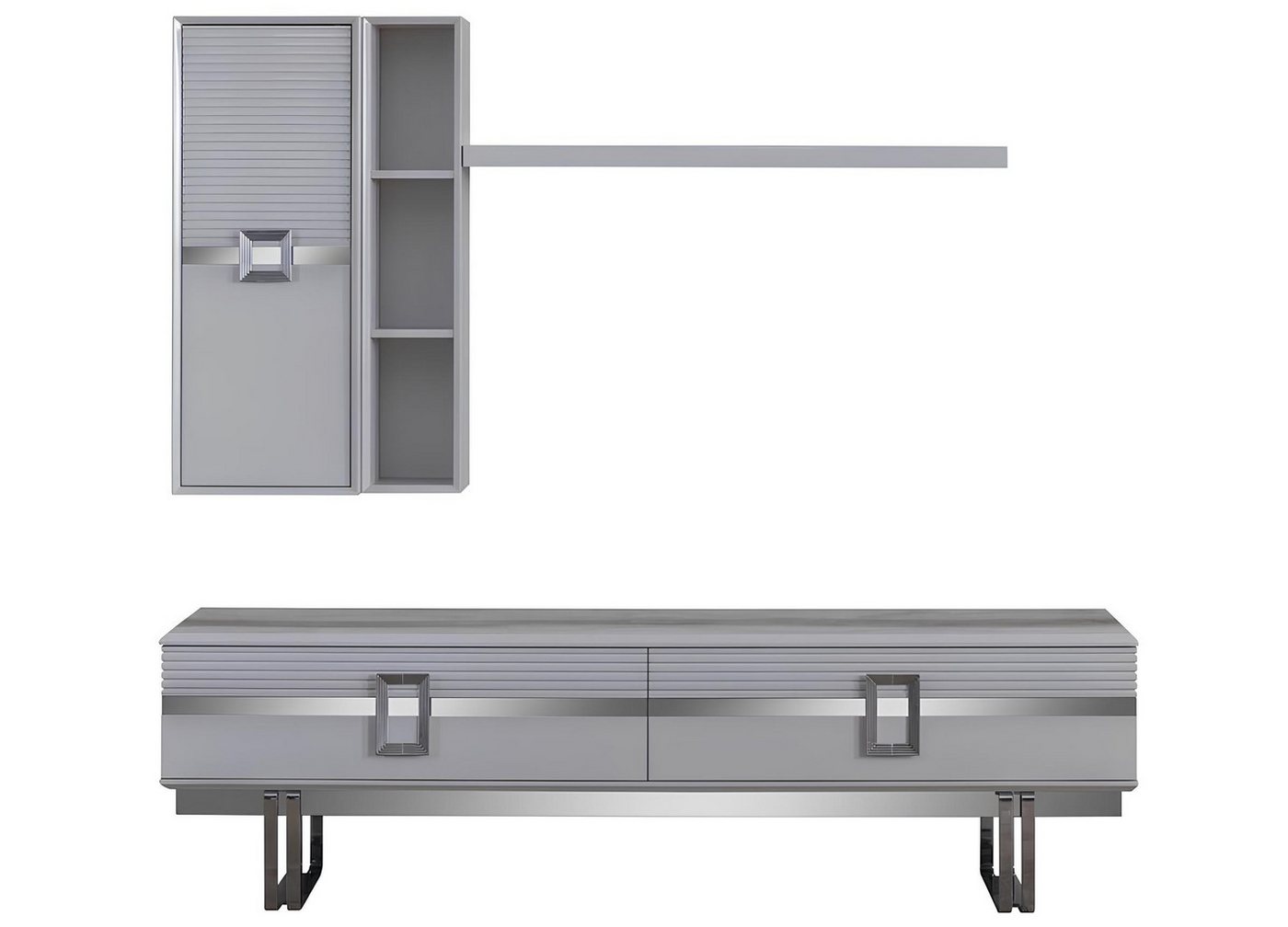 JVmoebel Wohnwand Exklusive Weiße Wohnwände für Ihr Wohnzimmer - 4-teiliges Set, (4-St., 1x TV Ständer + 1x Wandschränk + 1x Bücherschrank + 1x Regal), Made in Europa von JVmoebel