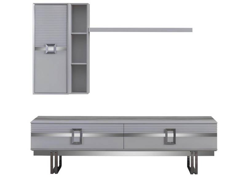 JVmoebel Wohnwand Exklusive Weiße Wohnwände für Ihr Wohnzimmer - 4-teiliges Set, (4-St., 1x TV Ständer + 1x Wandschränk + 1x Bücherschrank + 1x Regal), Made in Europa von JVmoebel