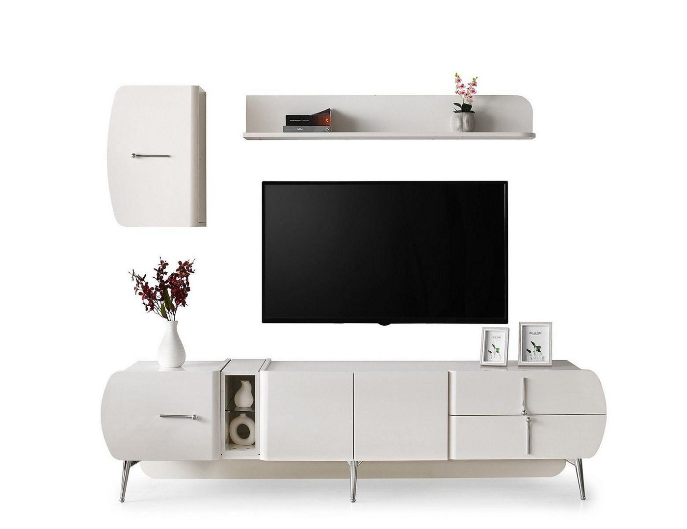 JVmoebel Wohnwand Garnitur Wohnzimmer TV Ständer Regale Sideboard RTV Lowboard Weiß, (2-St., TV Ständer + Regale), Made in Europa von JVmoebel