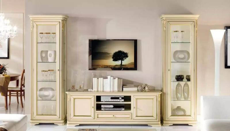JVmoebel Wohnwand Italienisches Wohnzimmer Set mit 2 Vitrinen und Designer Schrank, (3-St., TV-Ständer + 2x Vitrine), Made in Europa von JVmoebel
