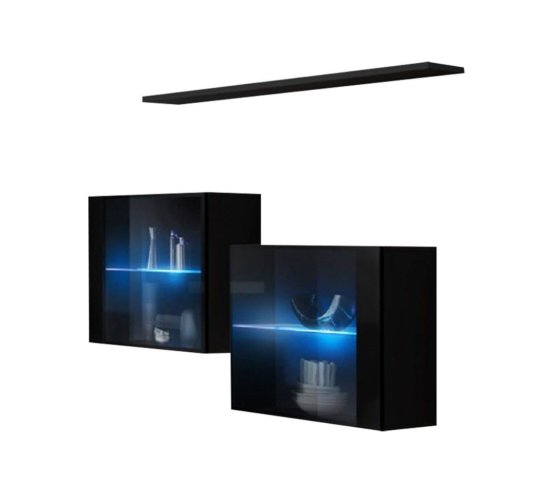 JVmoebel Wohnwand Komplett Wohnwand 3tlg Designer 2x Hänge Vitrine Wand Regal Neu, (3-St., Nur 2x Hänge Vitrine + Wandregal), LED beleuchtet von JVmoebel