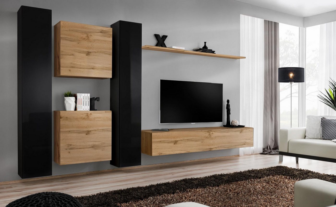 JVmoebel Wohnwand Luxuriöse Designer Wandschränke für elegantes Wohnzimmer, (7-St., Wohnwand + TV Ständer + 4x Wandschrank + Wandregal), Made in Europa von JVmoebel