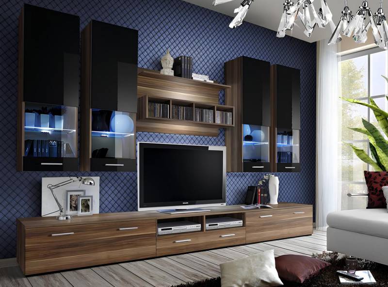 JVmoebel Wohnwand Luxuriöser TV-Ständer und Wandregal, elegantes Lowboard-Möbel, (8-St., 3x TV-Ständer/Wandregal/4x Wandschrank), Made in Europa von JVmoebel