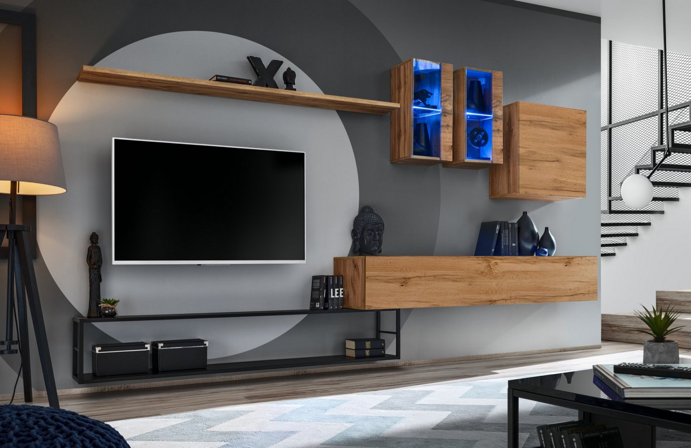 JVmoebel Wohnwand Luxuriöses Braun TV-Möbel Sideboard Designer Einrichtung, (7-St., Wohnwand-Set 7tlg), Made in Europa von JVmoebel