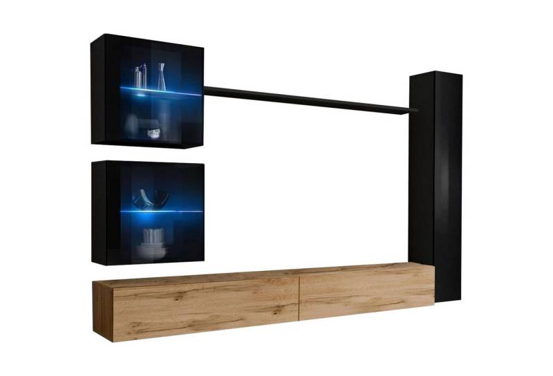 JVmoebel Wohnwand Luxus Schwarz 3x Wand Schrank Wohnwand TV Ständer Modern Design, (7-St), Made in Europa von JVmoebel