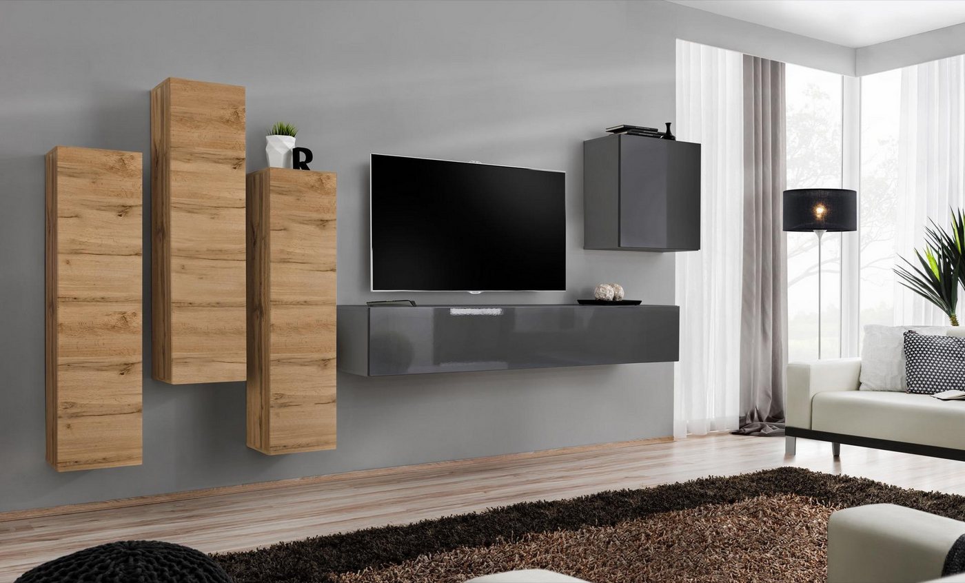 JVmoebel Wohnwand Luxus Wohnzimmer Möbel Set 5-teilig Wandschrank Einrichtung, (6-St., 1x Wohnwand + 1x TV Ständer + 4x Wandschrank), Made in Europa von JVmoebel