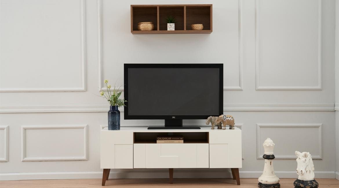JVmoebel Wohnwand Modern Wohnwand 2tlg Wohnzimmer Wandregal Holzmöbel TV Ständer Design, (2-St., TV Ständer + Wandregal), Made in Europa von JVmoebel