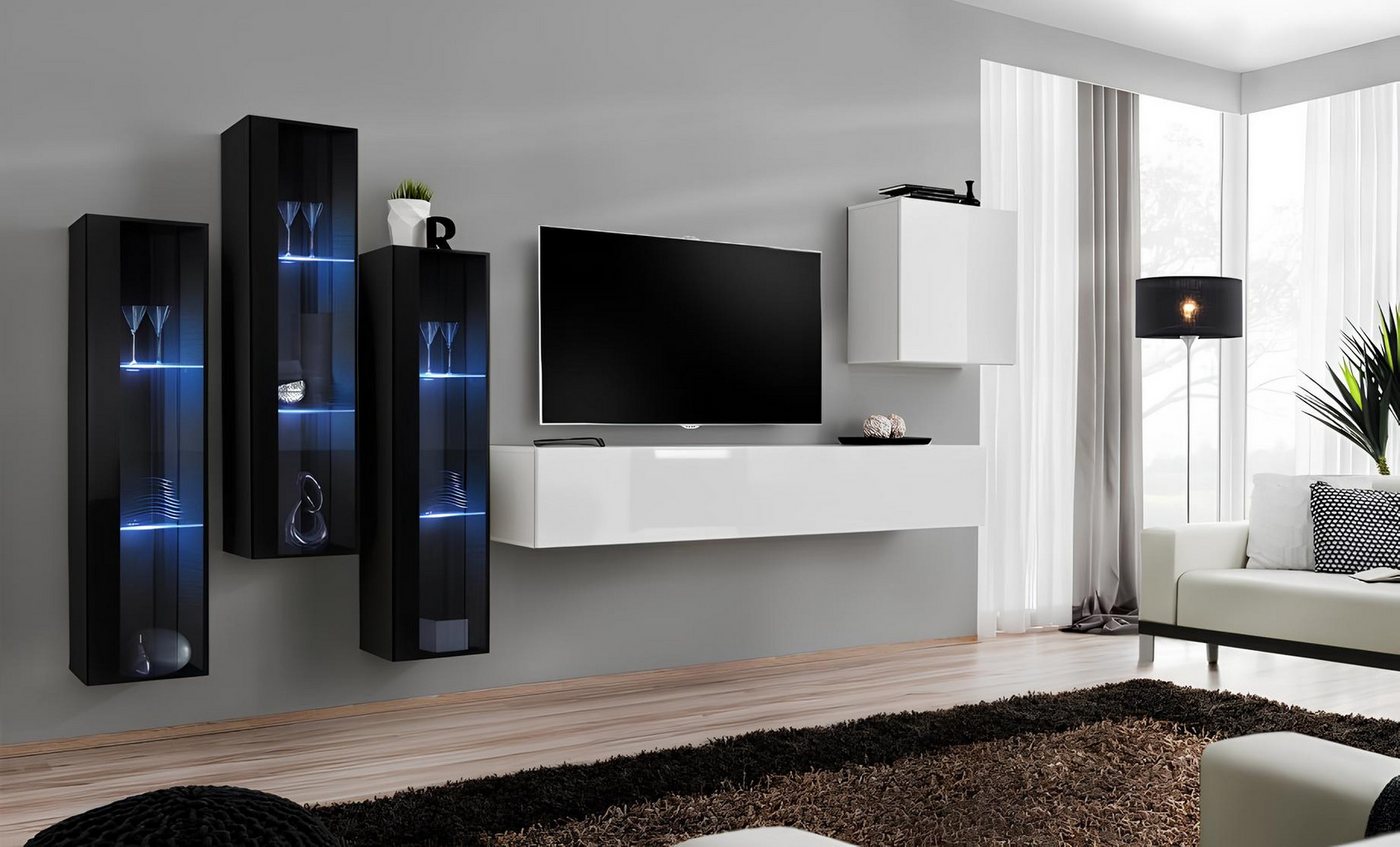 JVmoebel Wohnwand Moderne Hochglanz Wohnwand 5-teiliges Wohnzimmermöbel-Set, (6-St., Wohnwand + TV Ständer + 4x Wandschrank), Made in Europa von JVmoebel