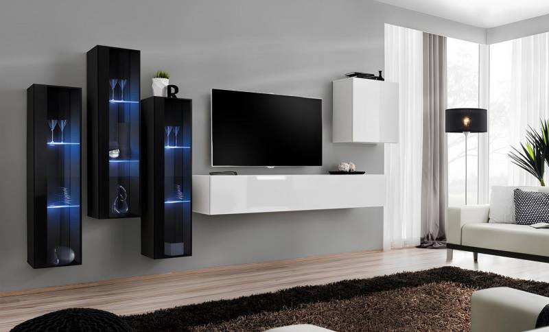 JVmoebel Wohnwand Moderne Hochglanz Wohnwand 5-teiliges Wohnzimmermöbel-Set, (6-St., Wohnwand + TV Ständer + 4x Wandschrank), Made in Europa von JVmoebel