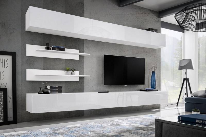 JVmoebel Wohnwand Moderne Luxus Wohnwand für das Wohnzimmer – 6-teiliges Set aus Holz, (7-St., 1x Wohnwand + 2x TV Ständer + 2x Wandschrank + 2x Wandregal), Made in Europa von JVmoebel