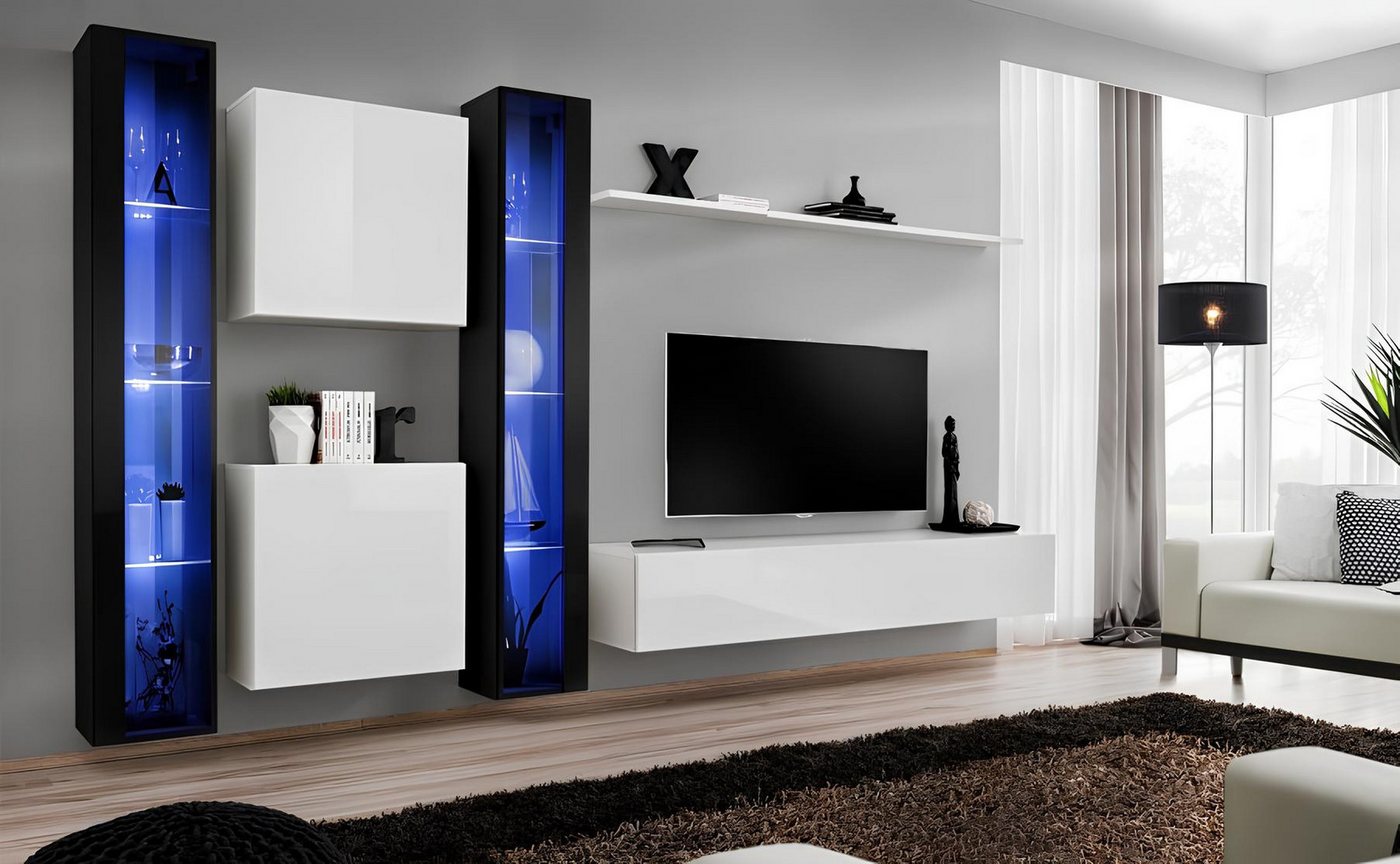 JVmoebel Wohnwand Moderne Wohnwand aus Holz – Designer Wandregal und Wandschrank, (7-St), Made in Europa von JVmoebel