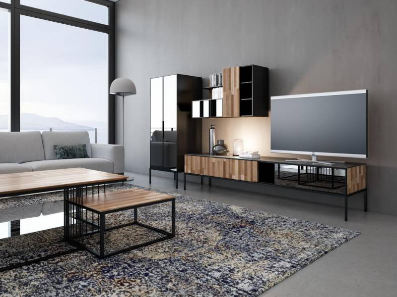 JVmoebel Wohnwand Moderner Holz TV Ständer Vitrine Lowboard für Wohnzimmer Braun, (4-St., 1x RTV+ 1x Vitrine + 1x TV Unit Top + 1x Bücherregal), Made in Europa von JVmoebel