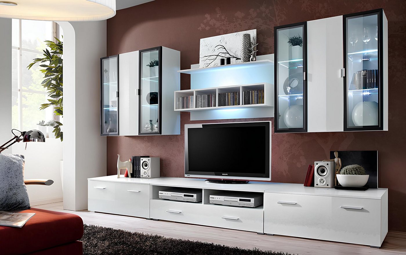 JVmoebel Wohnwand Moderner Holz TV-Ständer für das Wohnzimmer Möbel Design, (6-St., 3x TV-Ständer/Wandregal/2x Wandschrank), Made in Europa von JVmoebel