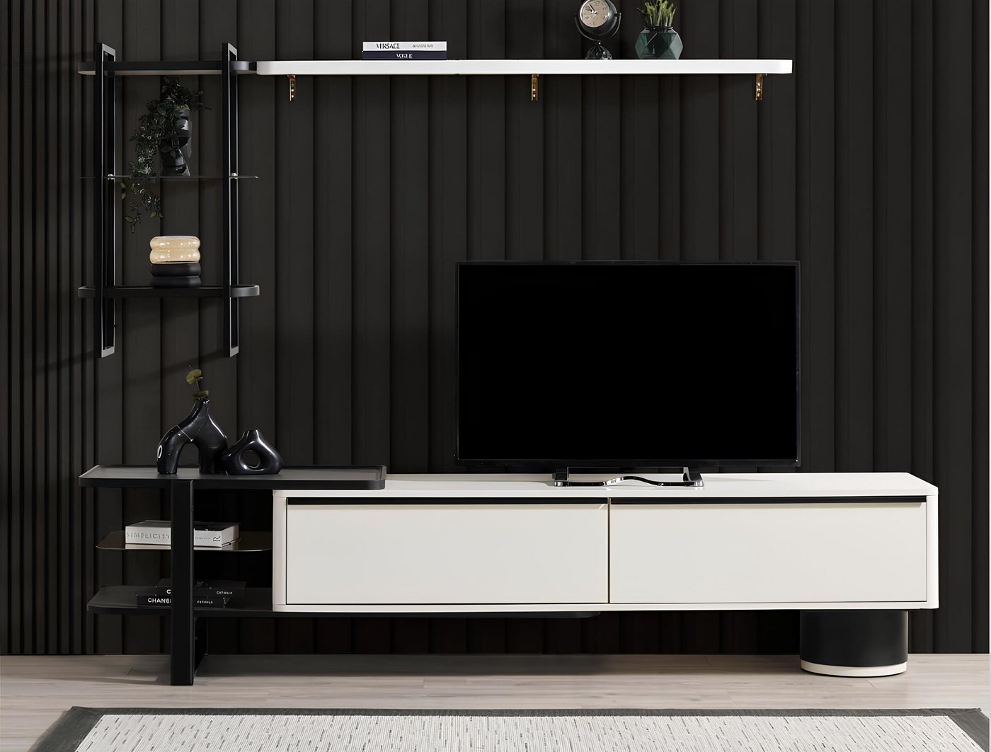 JVmoebel Wohnwand Modernes TV Lowboard Holz Weiß mit Regalen für das Wohnzimmer, (2-St., TV-Ständer + Regale), Made in Europa von JVmoebel