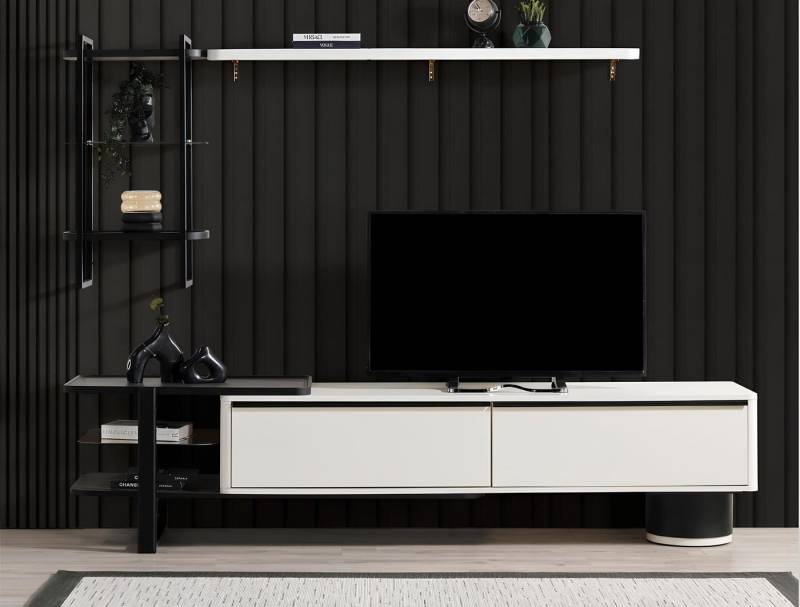 JVmoebel Wohnwand Modernes TV Lowboard Holz Weiß mit Regalen für das Wohnzimmer, (2-St., TV-Ständer + Regale), Made in Europa von JVmoebel