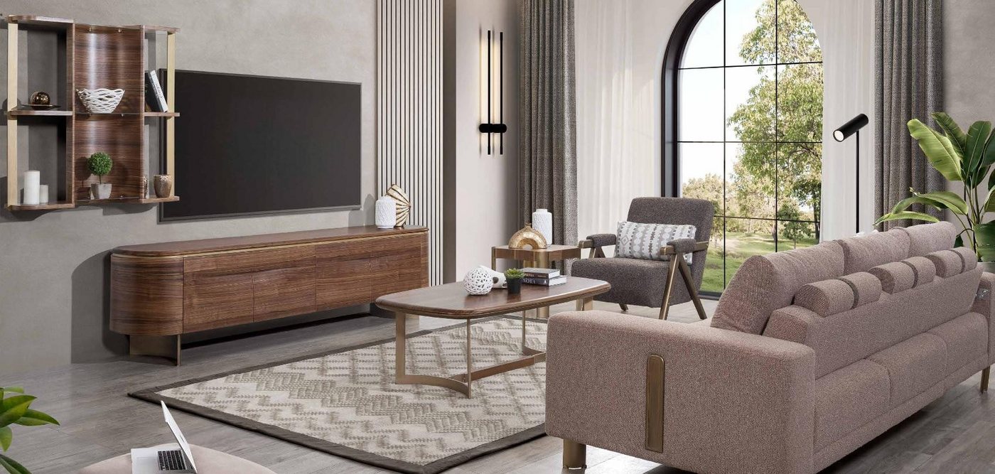 JVmoebel Wohnwand Modernes Wohnzimmer-Set: Designer Möbel mit TV-Ständer und Regalen, (2-St., TV Schrank + Wandregal), Made in Europa von JVmoebel