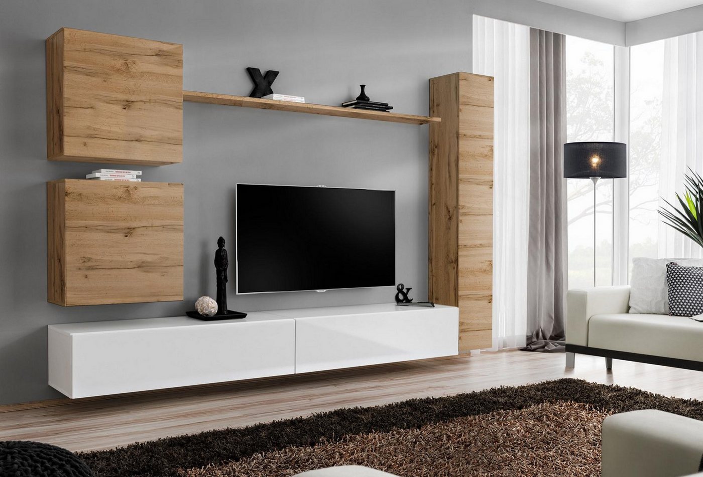 JVmoebel Wohnwand Modulares Wohnzimmermöbel-Set mit Designer-Wandregal und TV-Ständer, (7-St., 1x Wohnwand + 2x TV Ständer + 3x Wandschrank + 1x Wandregal), Made in Europa von JVmoebel