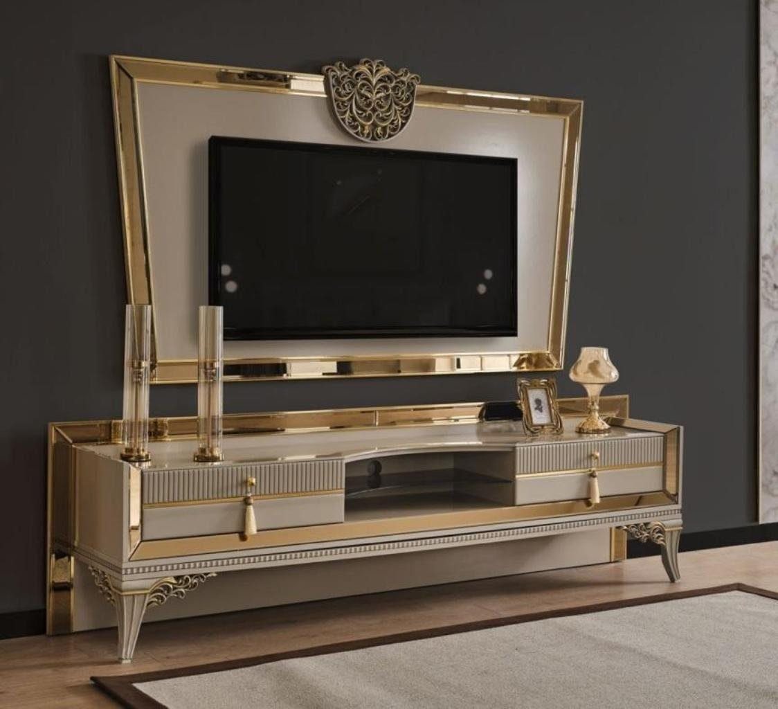 JVmoebel Wohnwand RTV Lowboard TV Ständer Sideboard Grau Luxus Wohnzimmer Gold, (2-St., 1x Rahmen + 1x TV Ständer), Made in Europa von JVmoebel