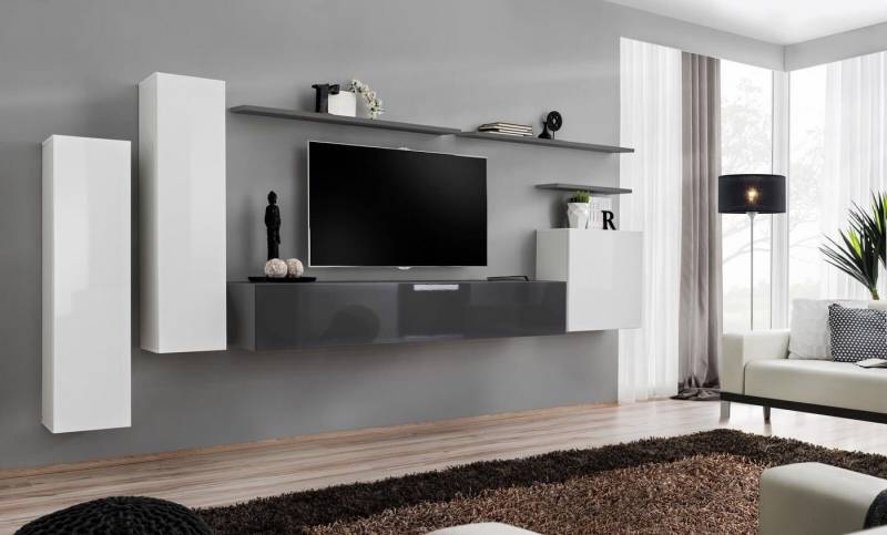 JVmoebel Wohnwand Set 7tlg Wohnzimmer TV-Ständer Wohnwand Holz Modern Möbel Sofort, (7-St., TV Ständer/3x Wandschrank/3x Wandregal), Made in Europa von JVmoebel