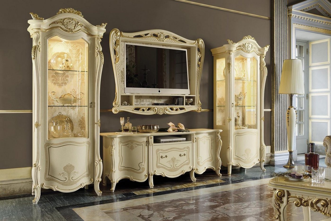 JVmoebel Wohnwand Sideboard 2x Schrank rtv tv Rahmen Anrichte 4 tlg. Set Vitrine Beige, (4-St), Made in Europa von JVmoebel