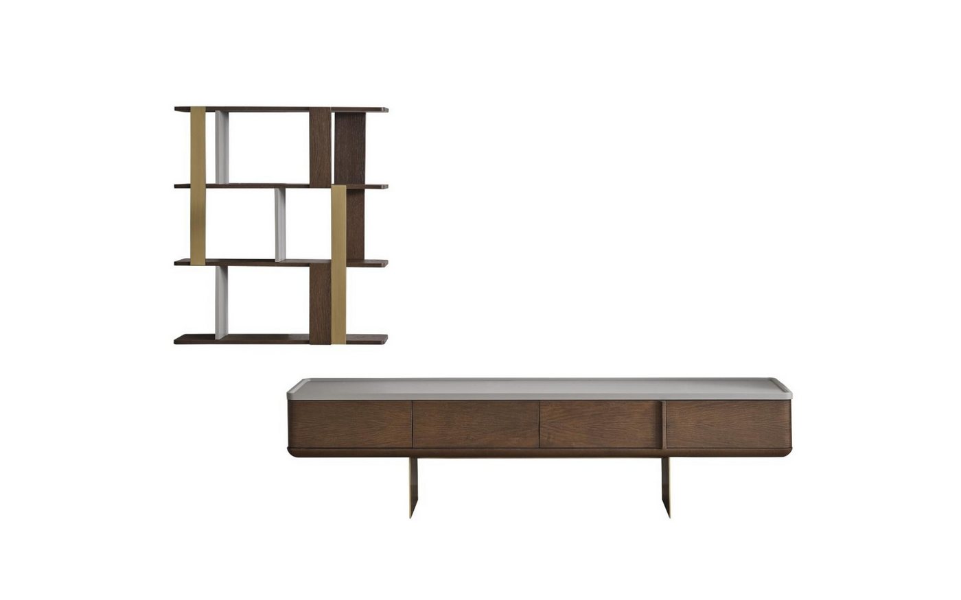 JVmoebel Wohnwand Stabiles Wohnzimmer Set in Braun – Designer TV-Regal aus Holz, (2-St., 1x TV-Schrank + 1x Wandregal), Made in Europa von JVmoebel