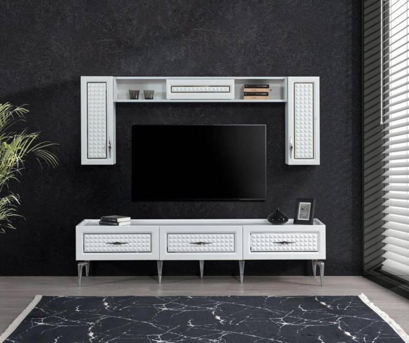 JVmoebel Wohnwand Stilvolle Wohnwand in Hochglanz – 3-teilig für das Wohnzimmer, (3-St., TV-Ständer/Seitenschrank/Wandregal), Made in Europa von JVmoebel