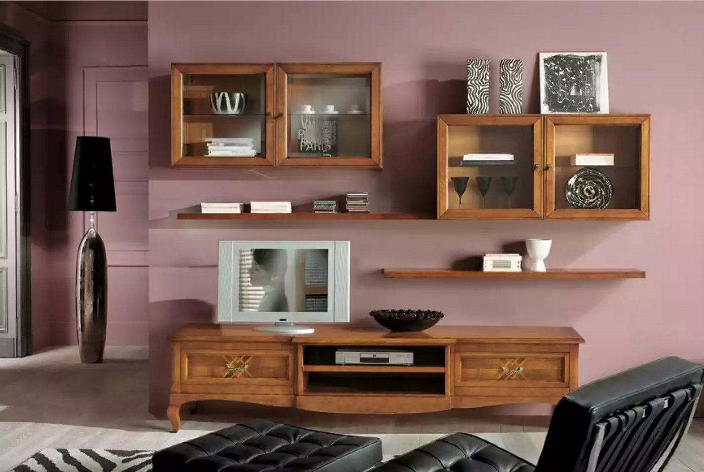 JVmoebel Wohnwand Stilvolle Wohnwand mit 4 Schränken und Lowboard in Braun, (7-St., Nur Lowboard + 4x Wandschränke + 2x Wandregale), Made in Europa von JVmoebel