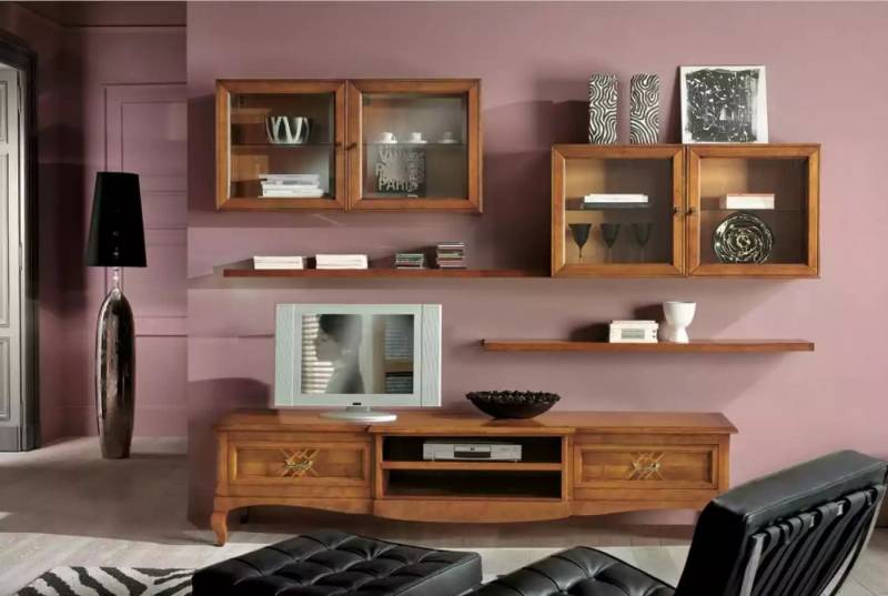 JVmoebel Wohnwand Stilvolle Wohnwand mit 4 Schränken und Lowboard in Braun, (7-St., Nur Lowboard + 4x Wandschränke + 2x Wandregale), Made in Europa von JVmoebel