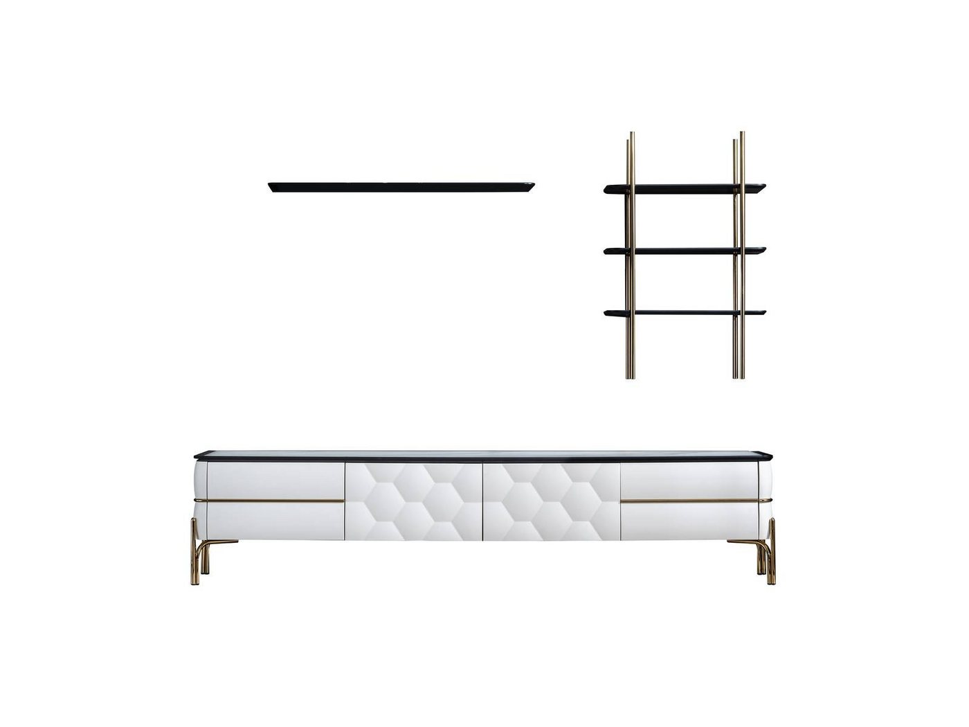 JVmoebel Wohnwand Stylischer Weißer TV-Schrank mit 2 Regalen - 3-teiliges Set, (3-St., 1x Sideboard + 2x Regale), Made in Europa von JVmoebel