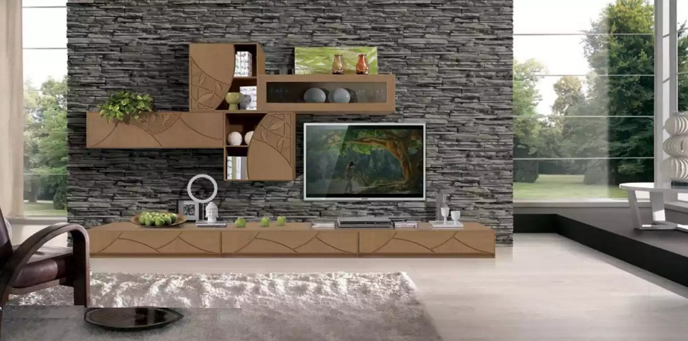 JVmoebel Wohnwand Stylishe Wohnwand in Braun mit Sideboard und Regalen, (3-St., Wohnwand), Made in Europa von JVmoebel