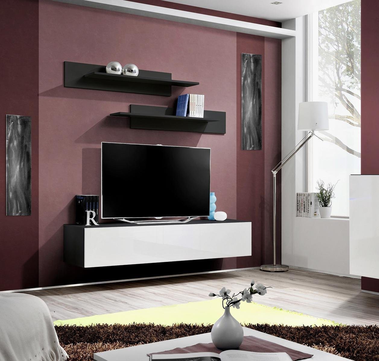 JVmoebel Wohnwand TV Ständer Luxus Wohnzimmermöbel Wandregale Moderne Holz, (2-St), Made in Europa von JVmoebel
