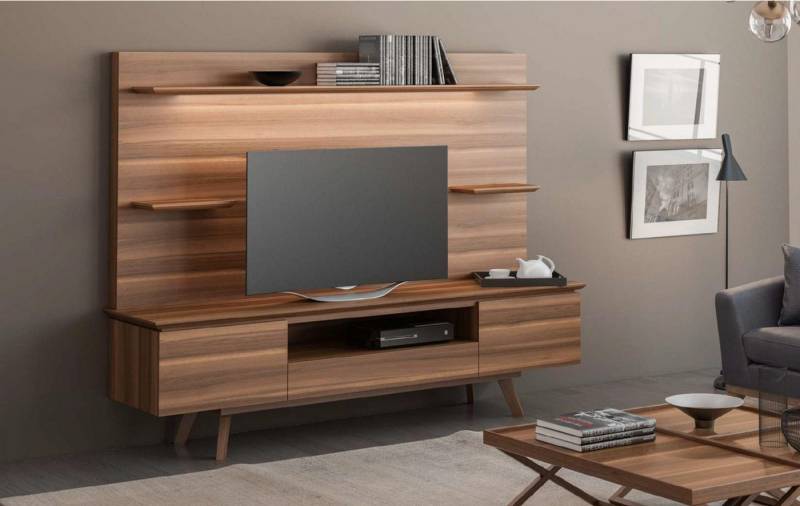 JVmoebel Wohnwand Walnuss natur Luxus Regale Moderne Wohnzimmer Möbel Hängeregale Neu, (Wohnwand), Made in Europa von JVmoebel