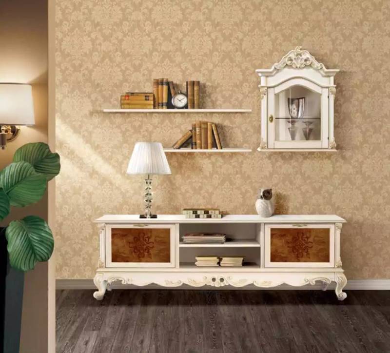 JVmoebel Wohnwand Weiße Holz-Wohnwand mit Regalen und Vitrine für das Wohnzimmer, (4-St., Lowboard + 2x Wandregal + Wandvitrine), Made in Europa von JVmoebel