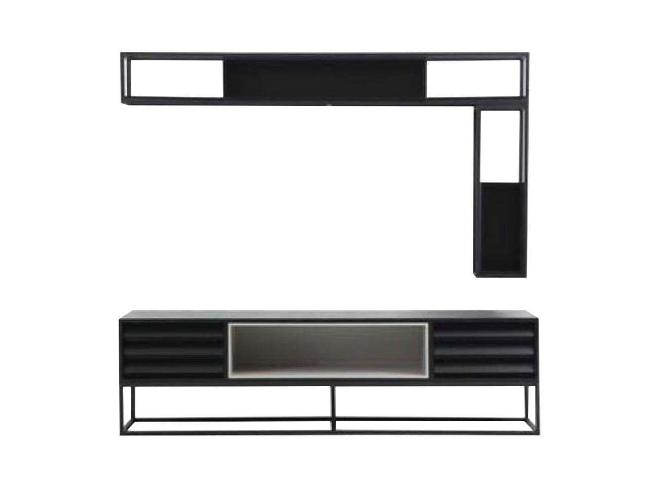 JVmoebel Wohnwand Wohnwand RTV Lowboard Regale TV Ständer Set Holz Modern Schwarz Design, (3-St., 2x Regale + 1x RTV), Made in Europa von JVmoebel