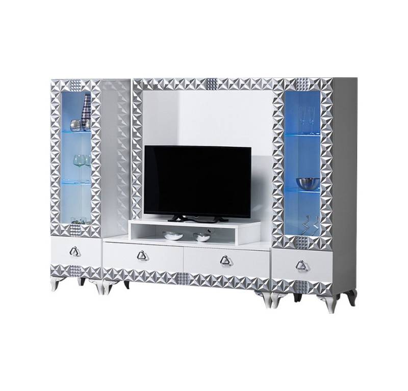 JVmoebel Wohnwand RTV Lowboard TV Ständer Vitrinen Weiß Modern Schrank Sideboard, (3-St., TV-Ständer), Made in Europa von JVmoebel