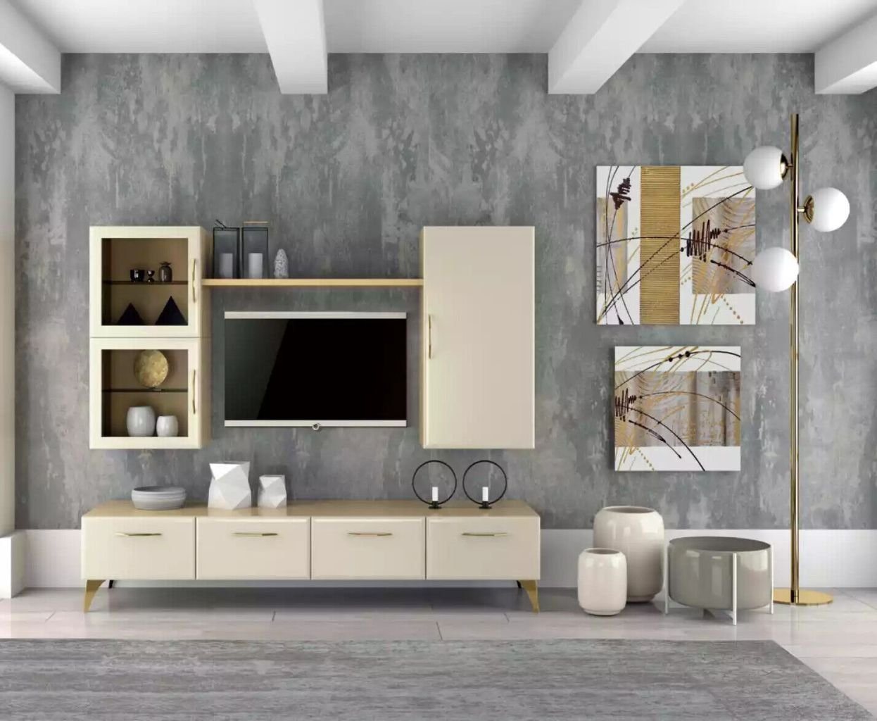 JVmoebel Wohnwand Wohnwand Schrank tv Schrank Set Praktisch Wohnzimmer beige, (1-St., 1x Wohnwand), Made in Italy von JVmoebel