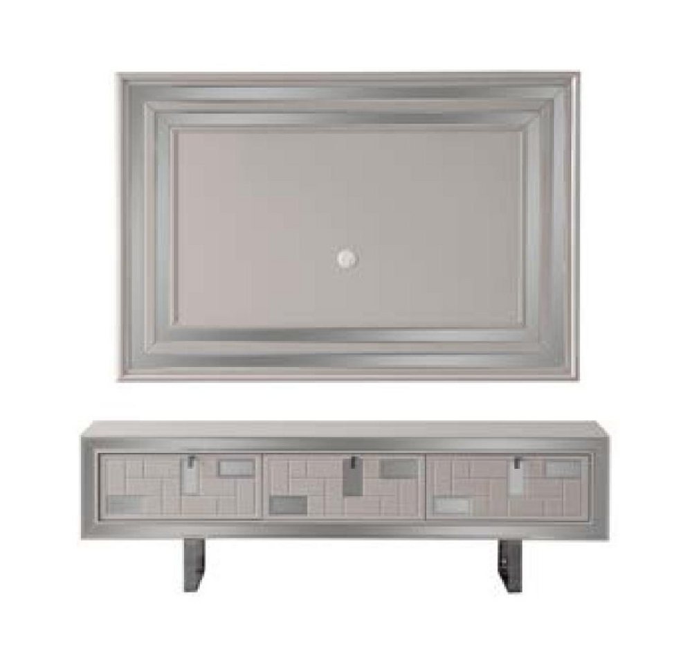 JVmoebel Wohnwand Wohnwand Sideboard TV Ständer Wandpanel Weiß RTV Lowboard Moderne, (2-St., TV-Ständer + Wandpanel), Made in Europa von JVmoebel